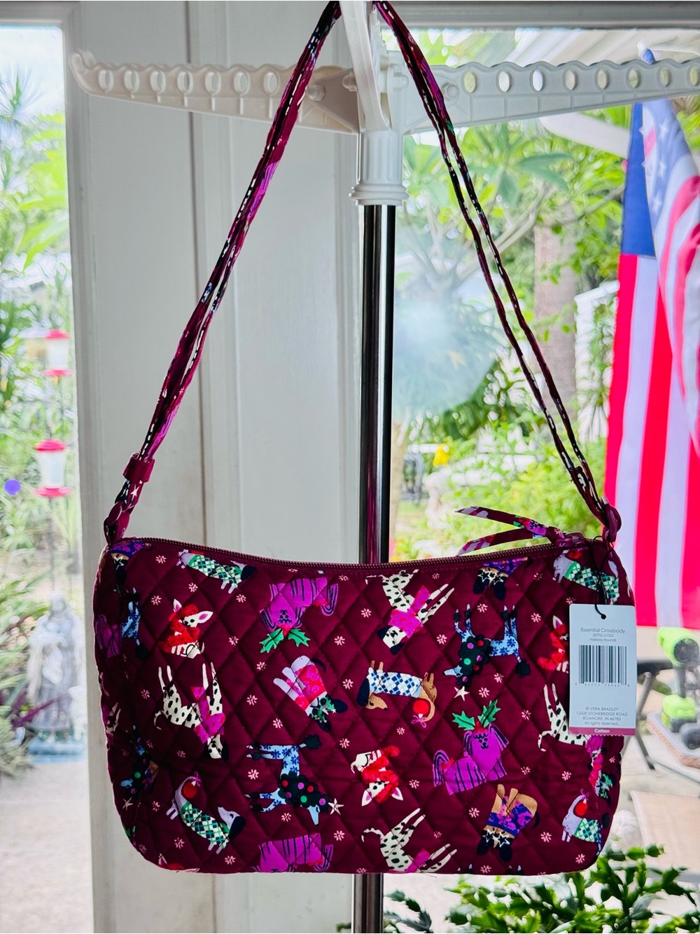 Vera Bradley Quilted Burgundy Shoulder Bag with Holiday Hounds Design